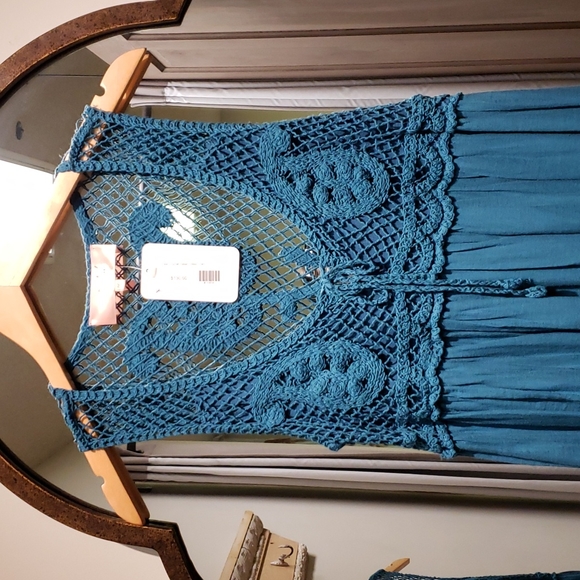 NEW Scanal Italy Teal Crochet Dress - Picture 3 of 5